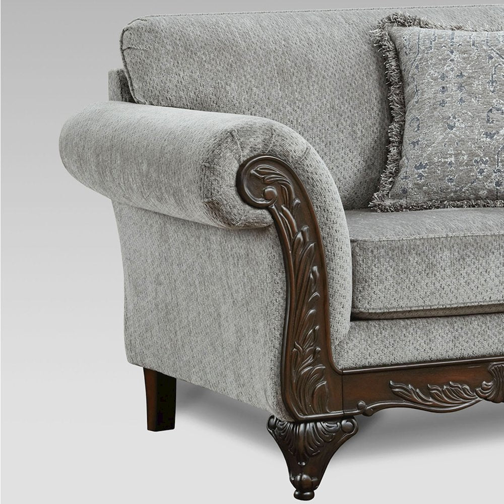 Hernen Carved Wood Frame Gray 5-Piece Living Room Set