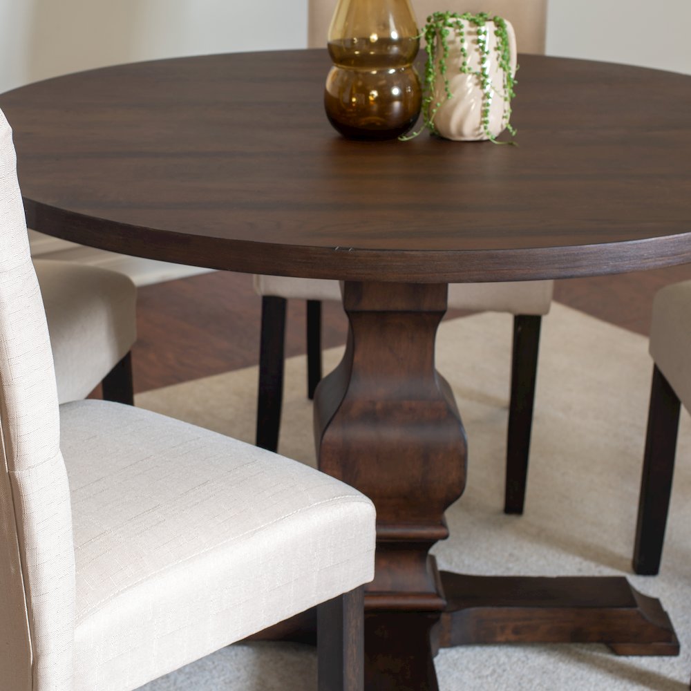 Kerbau 5-Pc Dining Set, Pedestal Round Table with 4 Stylish Chairs, Tan