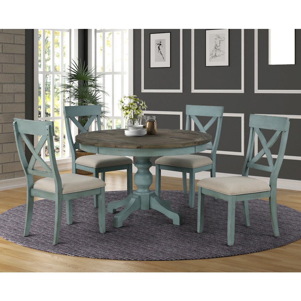 Prato Round Blue and Brown Two-Tone Finish Wood Dining Table