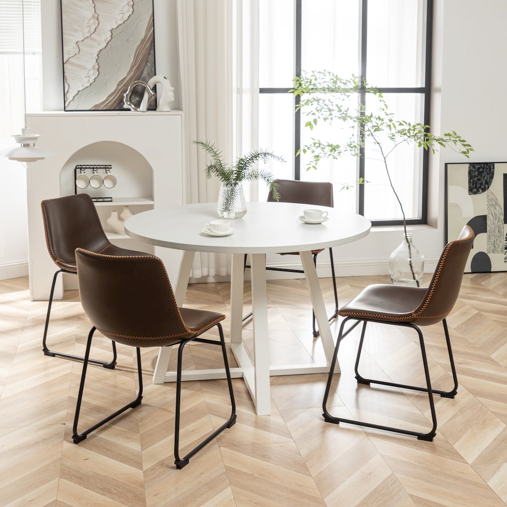 Varna 5-Pc Round Dining Set, Trestle Dining Table with 4 Chairs, Antique Brown