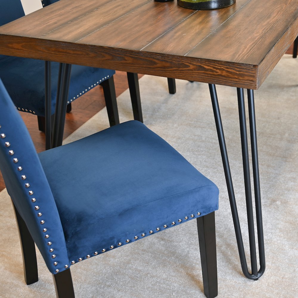 Ashzo 6-Pc Dining Set, Hairpin Dining Table with 4 Chairs and Bench, Blue