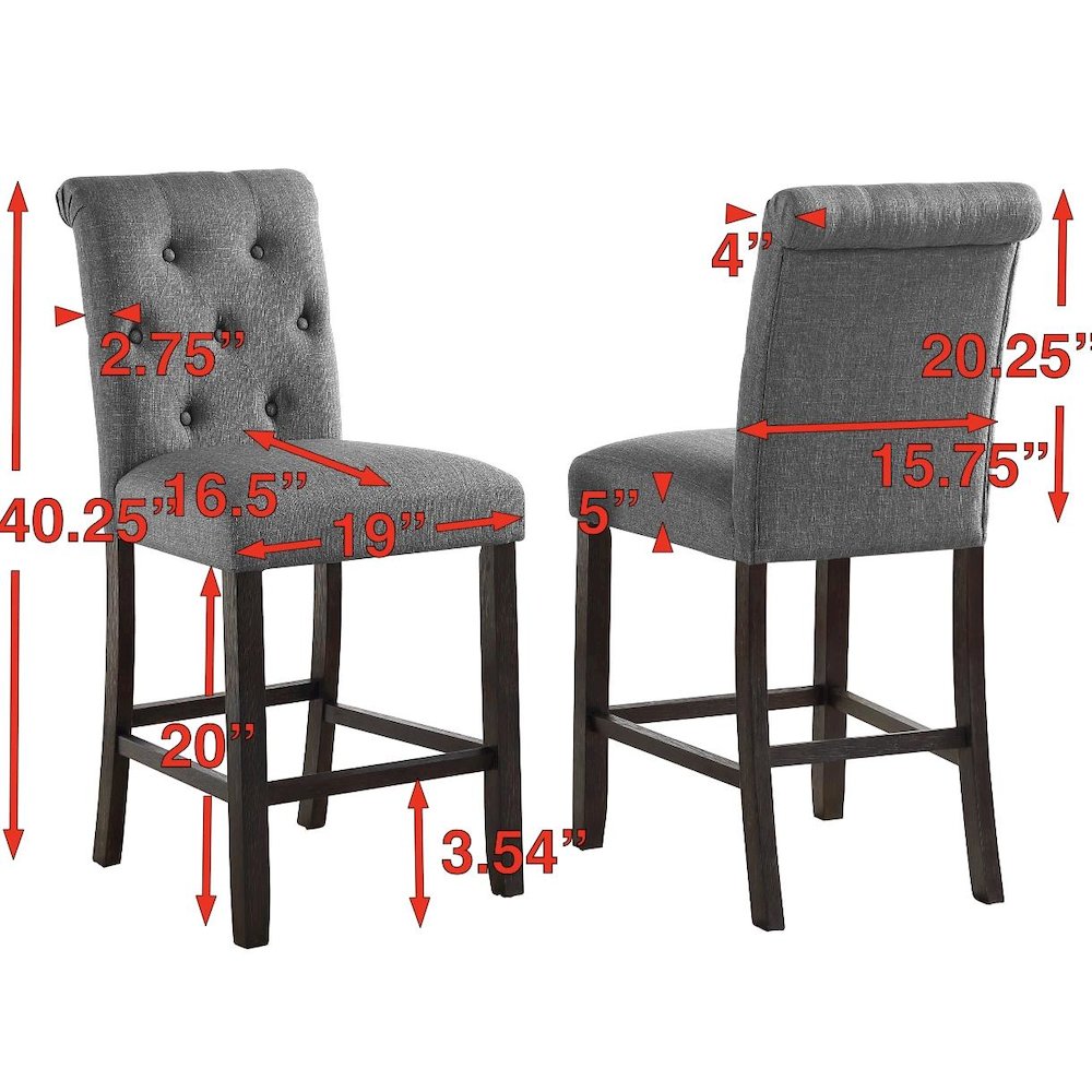 Leviton Solid Wood Tufted Asons Counter Height Stool, Set of 2, Gray
