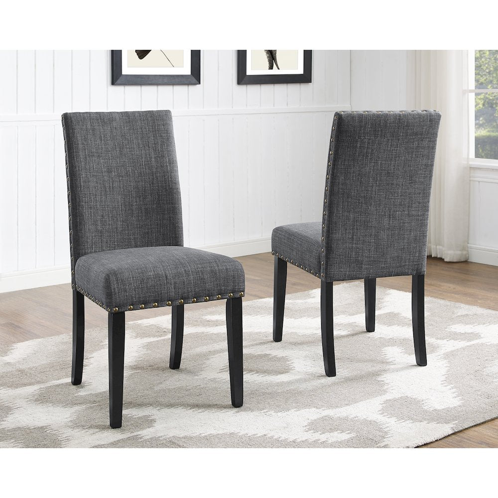 Biony Gray Fabric Dining Chairs with Nailhead Trim, Set of 2
