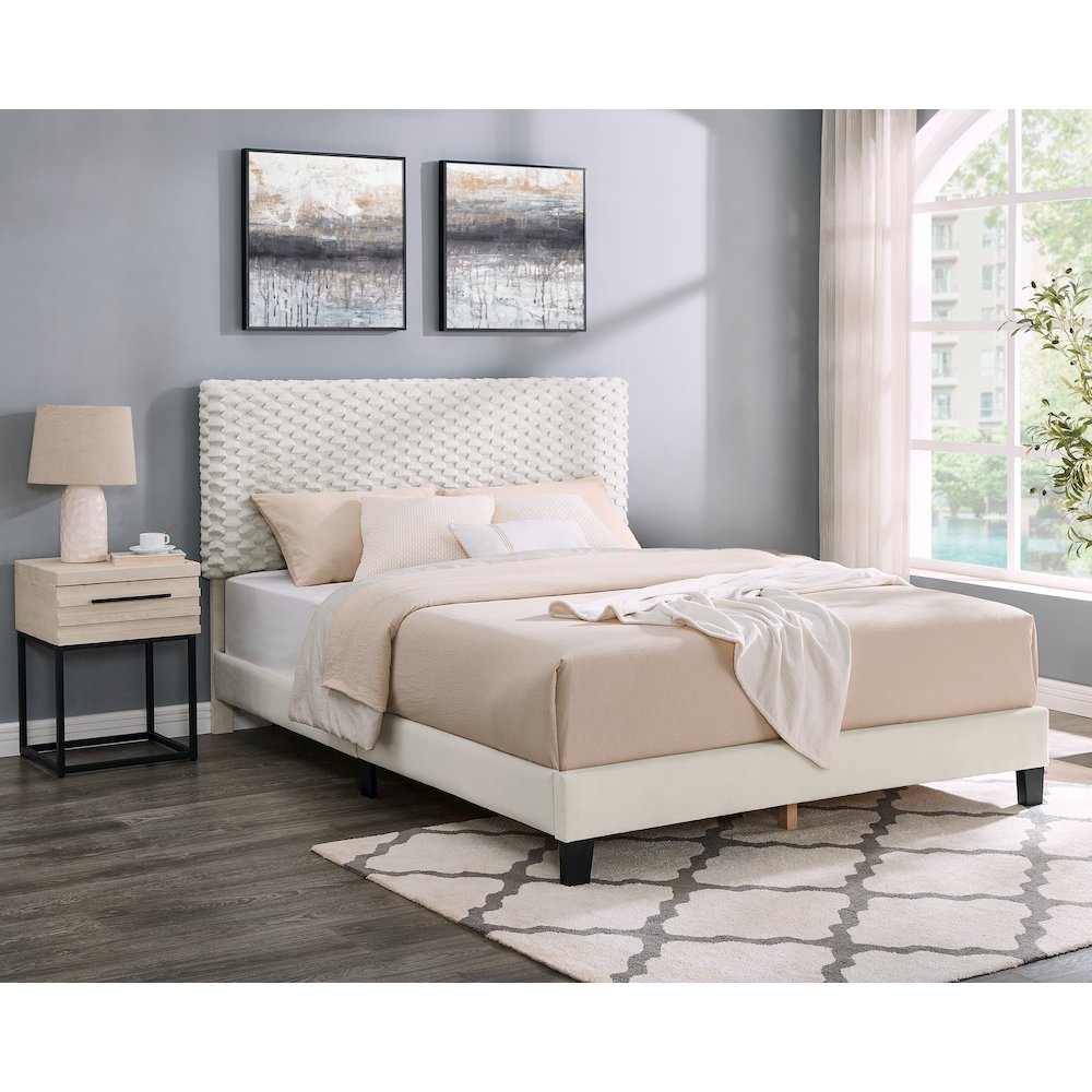 Findlay 2-Piece Bedroom Set, Plush 3D Upholstered Bed with Nightstand, Queen