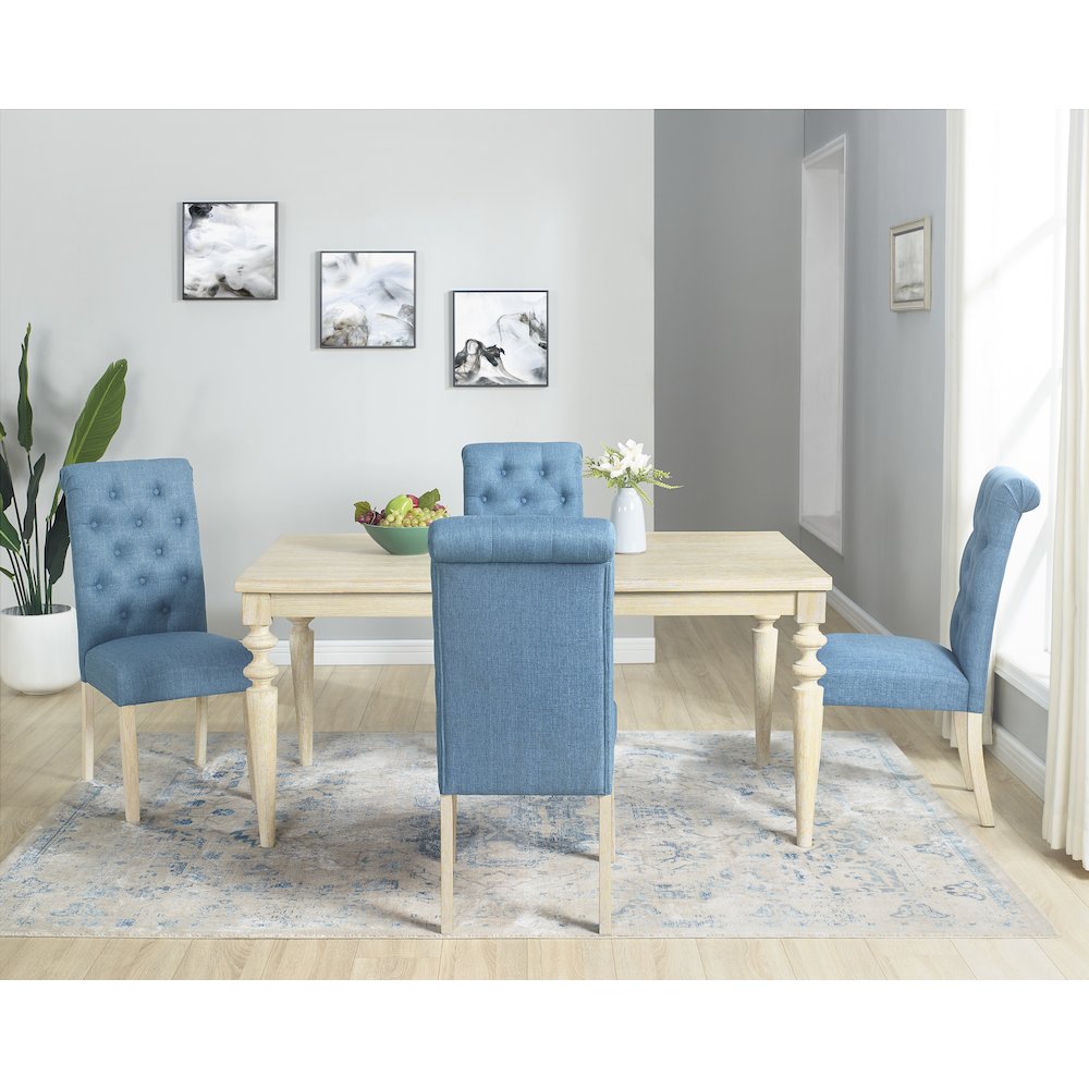 Amonia 5-Pc Dining Set, Turned-Leg Dining Table with 4 Tufted Chairs, Blue