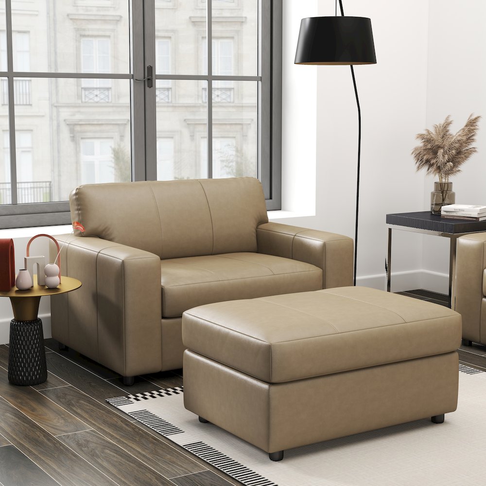 Sakan Leather Upholstered 2-Piece Living Room Set, Cutler Chair and Ottoman
