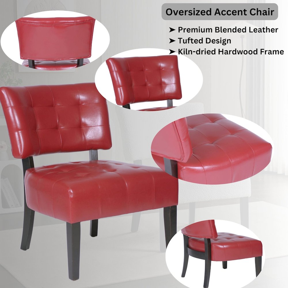 Movile Blended Leather Tufted Accent Chair with Oversized Seating, Red