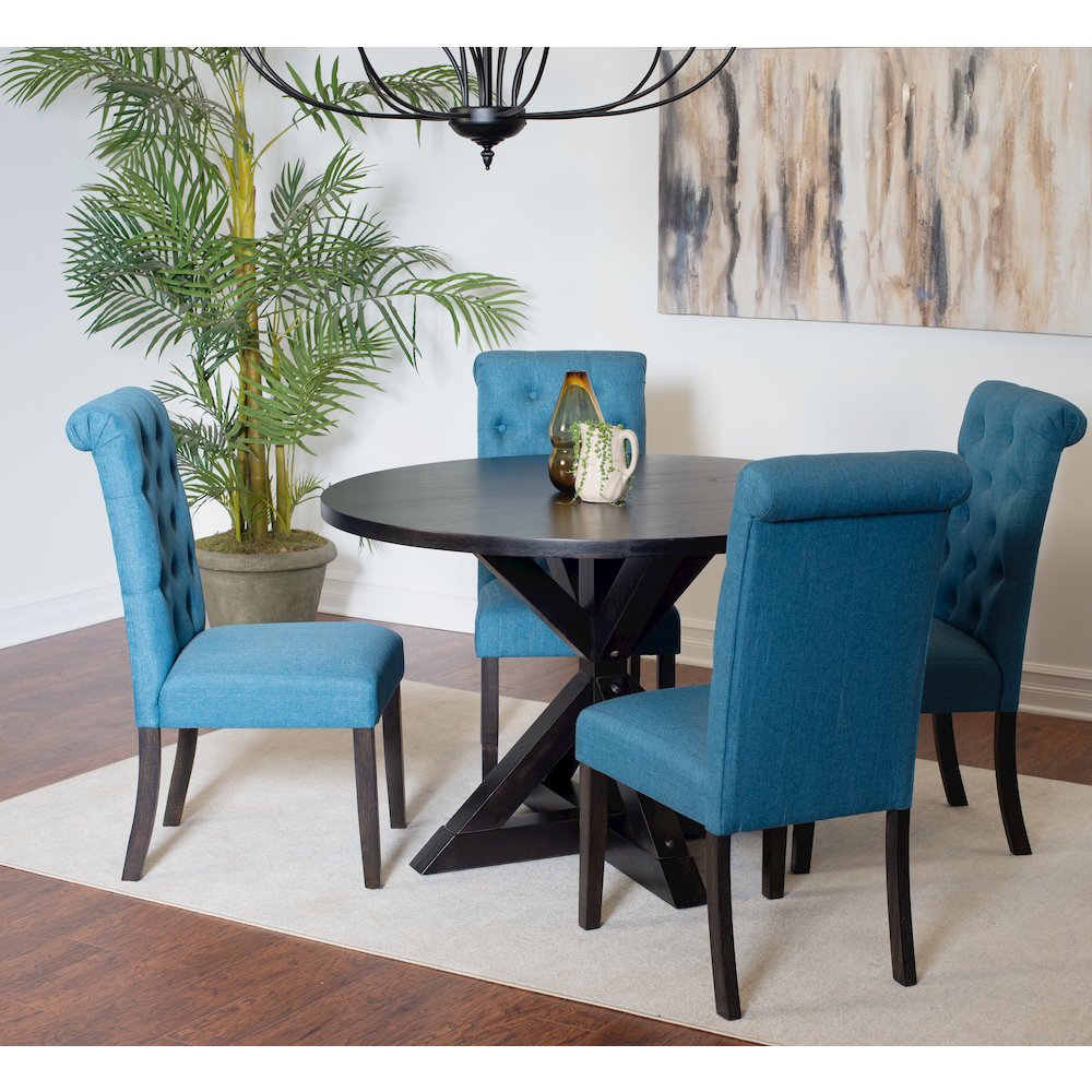 Nylander 5-Pc Dining Set, Cross-Buck Dining Table with 4 Stylish Chairs, Blue