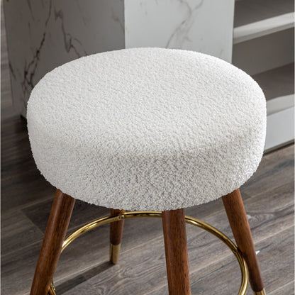 MoMo Boucle Upholstered Counter Height Stool, 360° Swivel, White