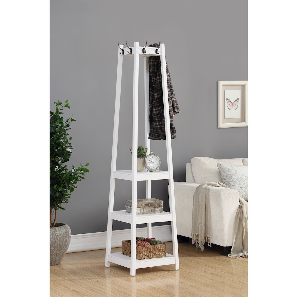 Vassen Coat Rack with 3-Tier Storage Shelves in White Finish