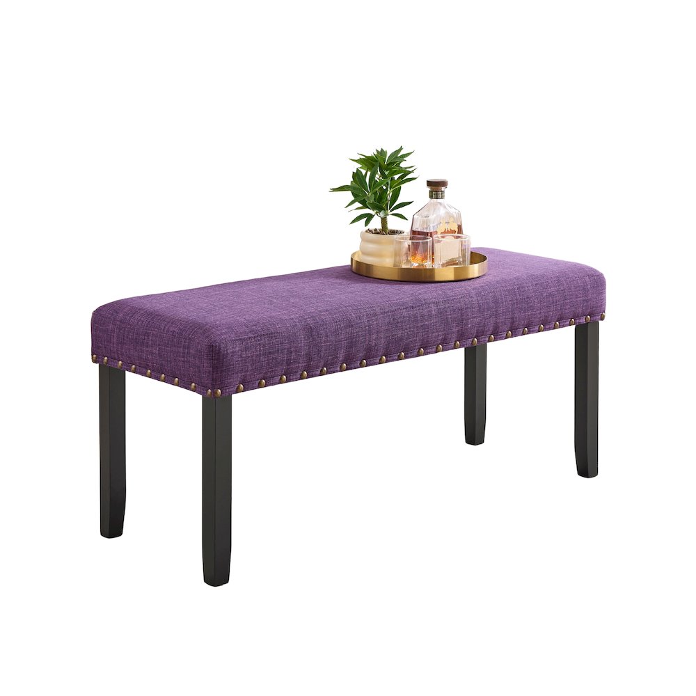 Biony Fabric Dining Bench with Nailhead Trim, Purple
