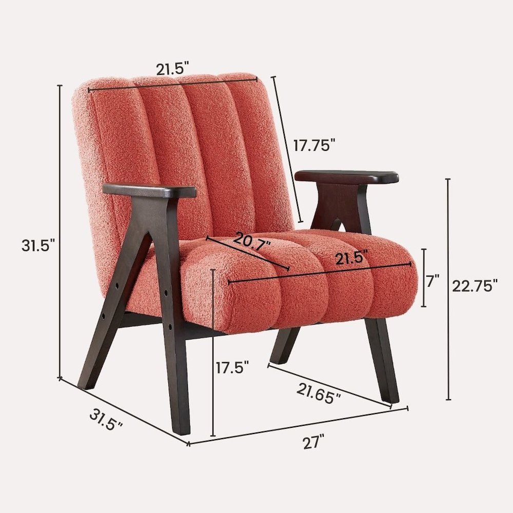 Rella Modern Teddy Sherpa Accent Chair with Espresso Wood Frame, Coral
