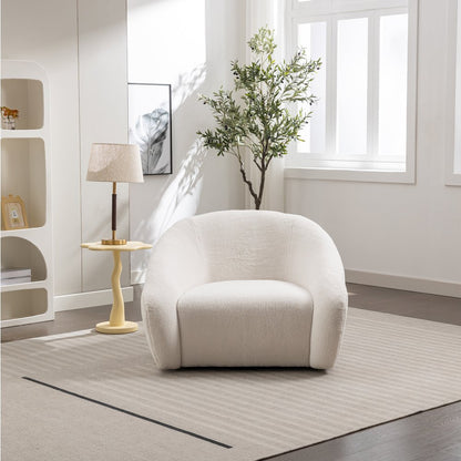 Luzern Modern Boucle Upholstered Accent Chair, 360 Degree Swivel, White