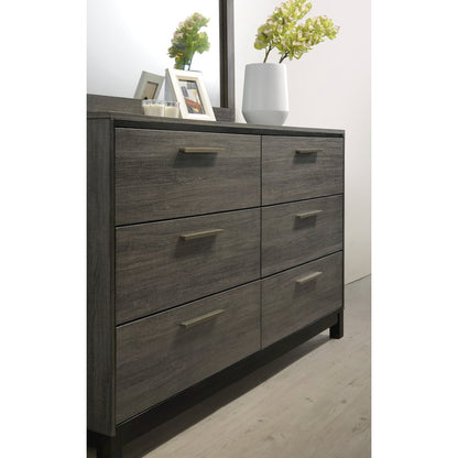 Ioana Antique Grey Finish Wood 6 Drawers Dresser and Mirror
