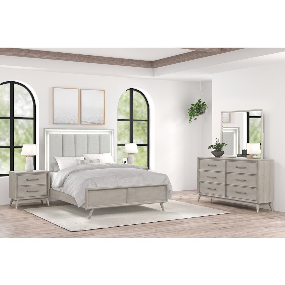 Seluna 5-Piece Bedroom Set with Touch LED Lighting, Gray Oak Finish, Queen