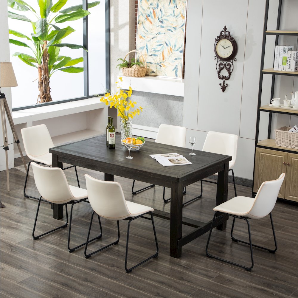 Lotusville Antique Wood Finished Dining Set: Table and Six Chairs, White