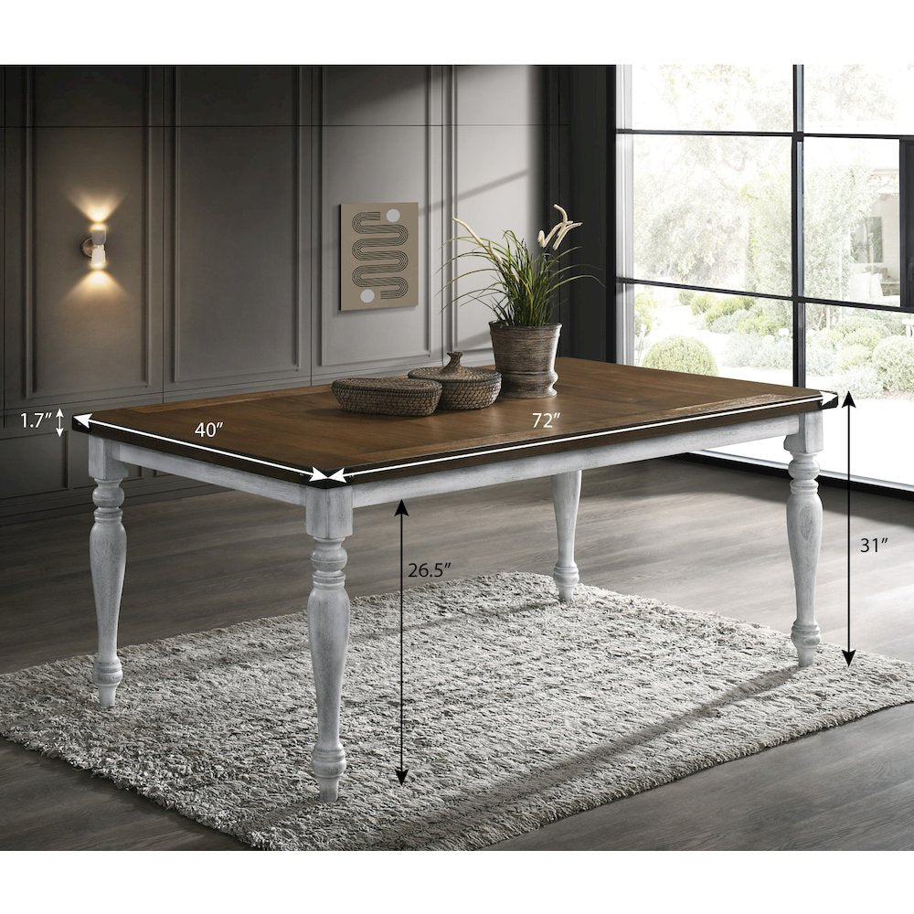 7-Piece Dining Set, Table with 6 Upholstered Chairs, Rustic White and Oak