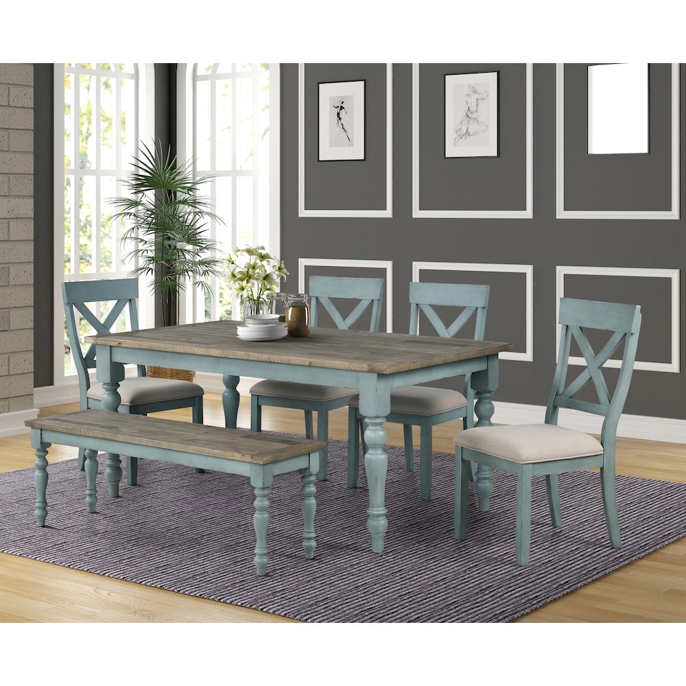 Prato 6-Piece Dining Table Set with Cross Back Chairs and Dining Bench