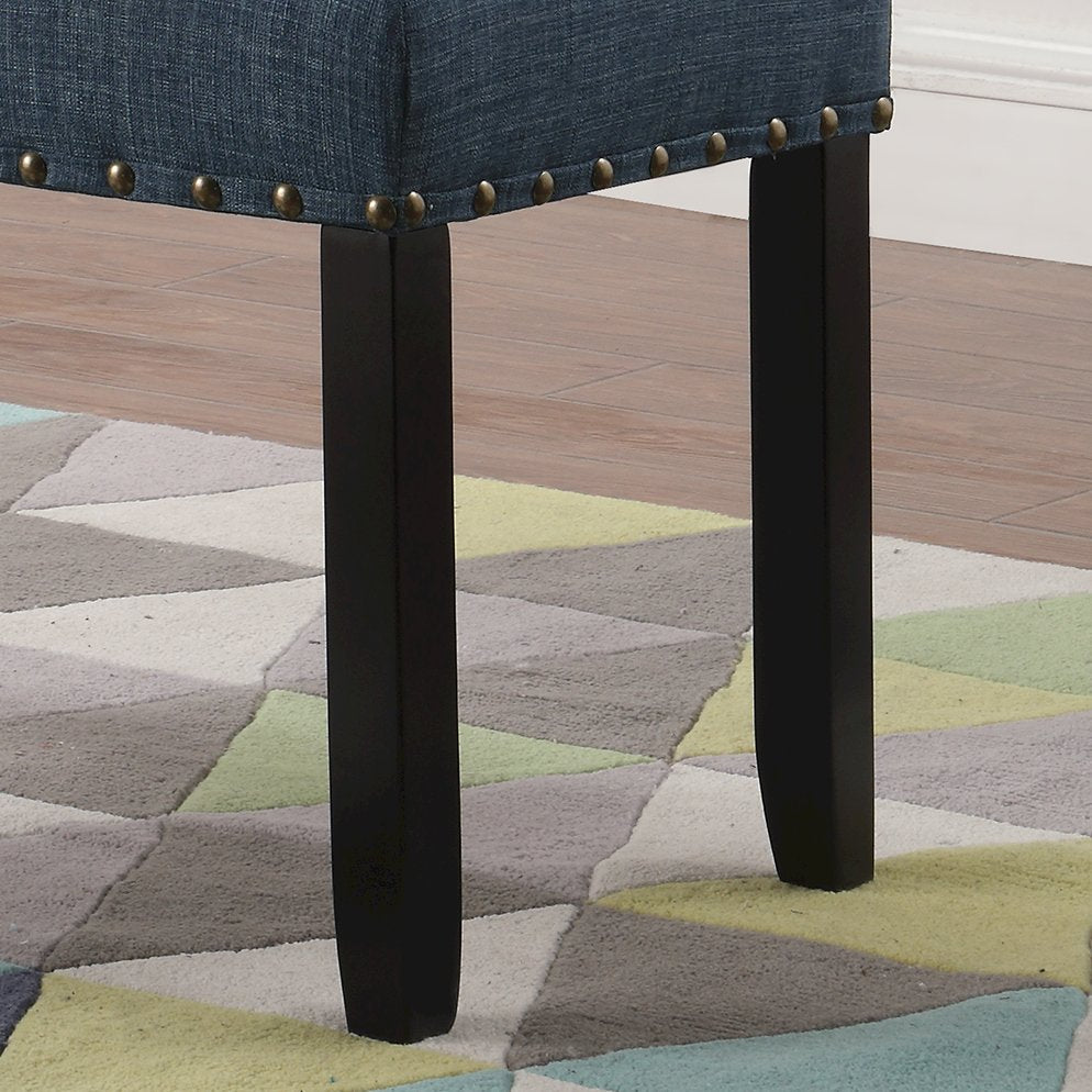 Biony Blue Fabric Dining Bench with Nailhead Trim