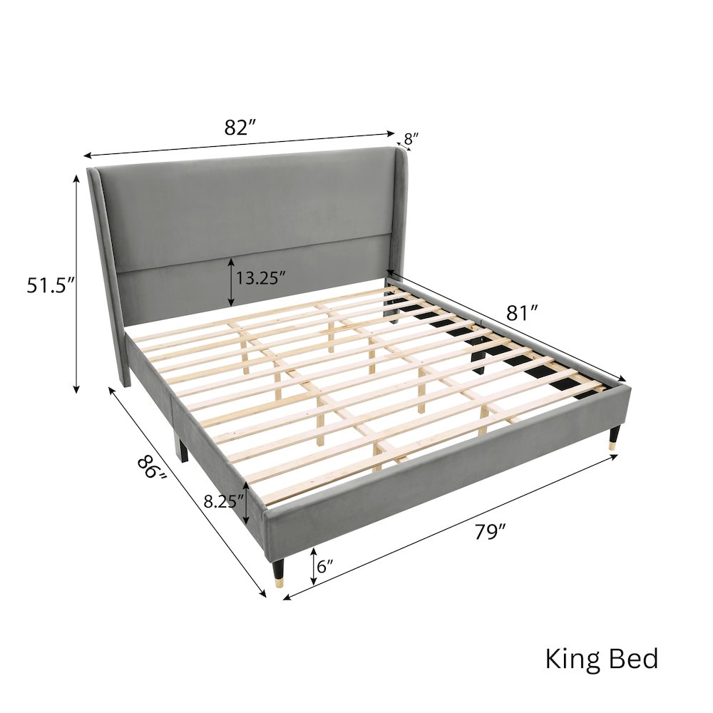 Arles Upholstered Bedroom Set,Wingback Platform Bed with 2Nightstands, King