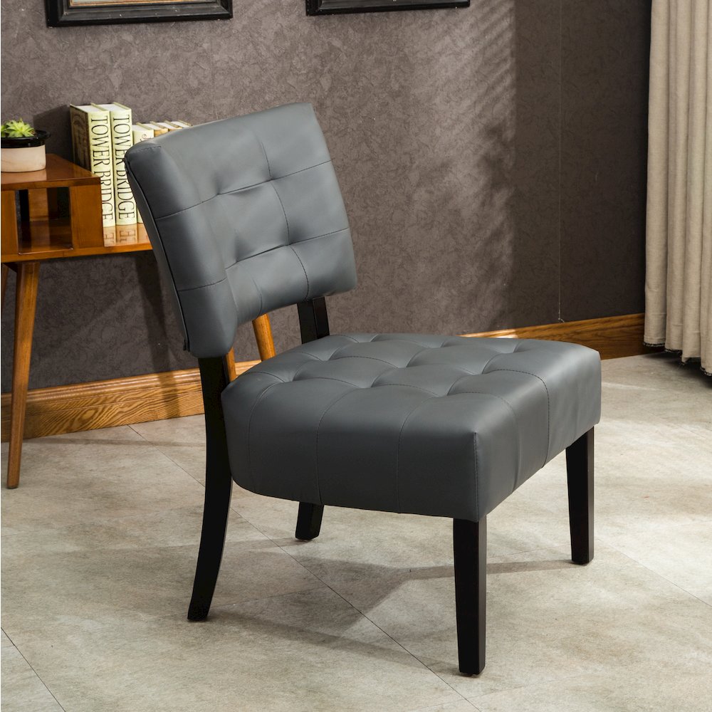 Movile Blended Gray Leather Tufted Accent Chair with Oversized Seating