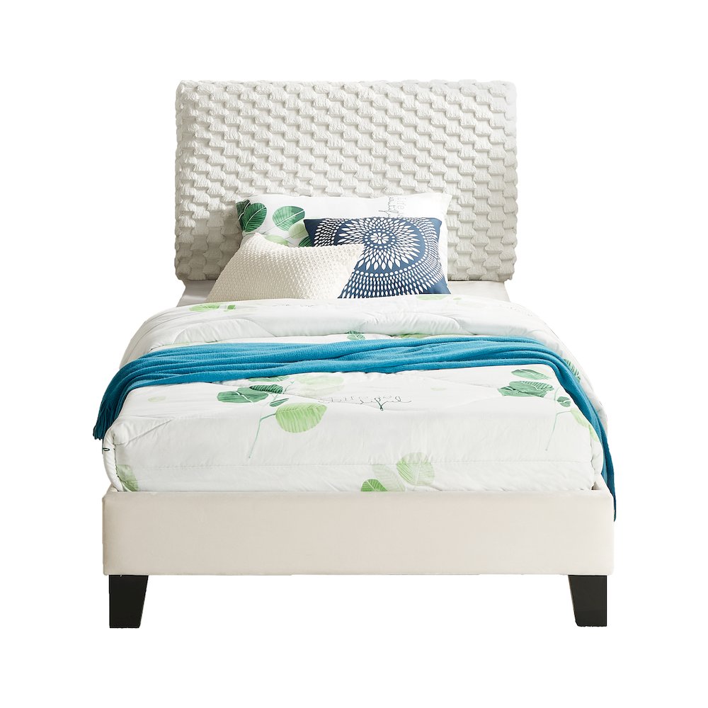 Findlay Plush 3D Upholstered Platform Bed in White Dove, Twin
