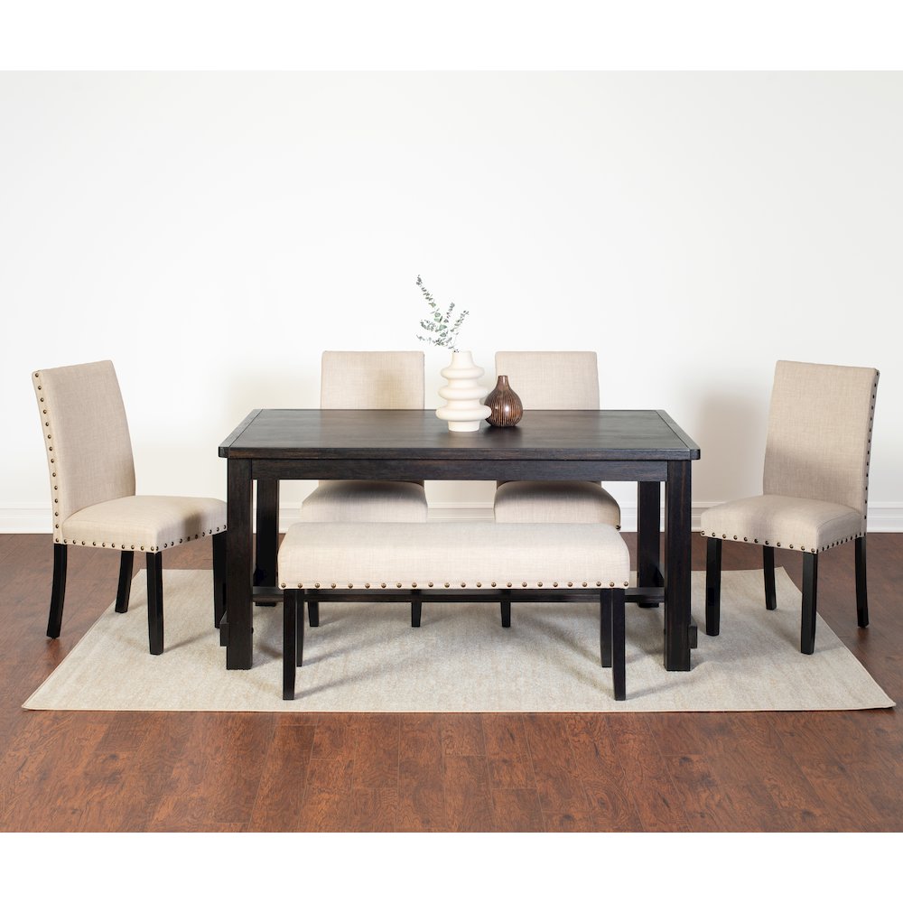6-Piece Dining Set, Dining Table with 4 Stylish Chairs and a Bench, Tan