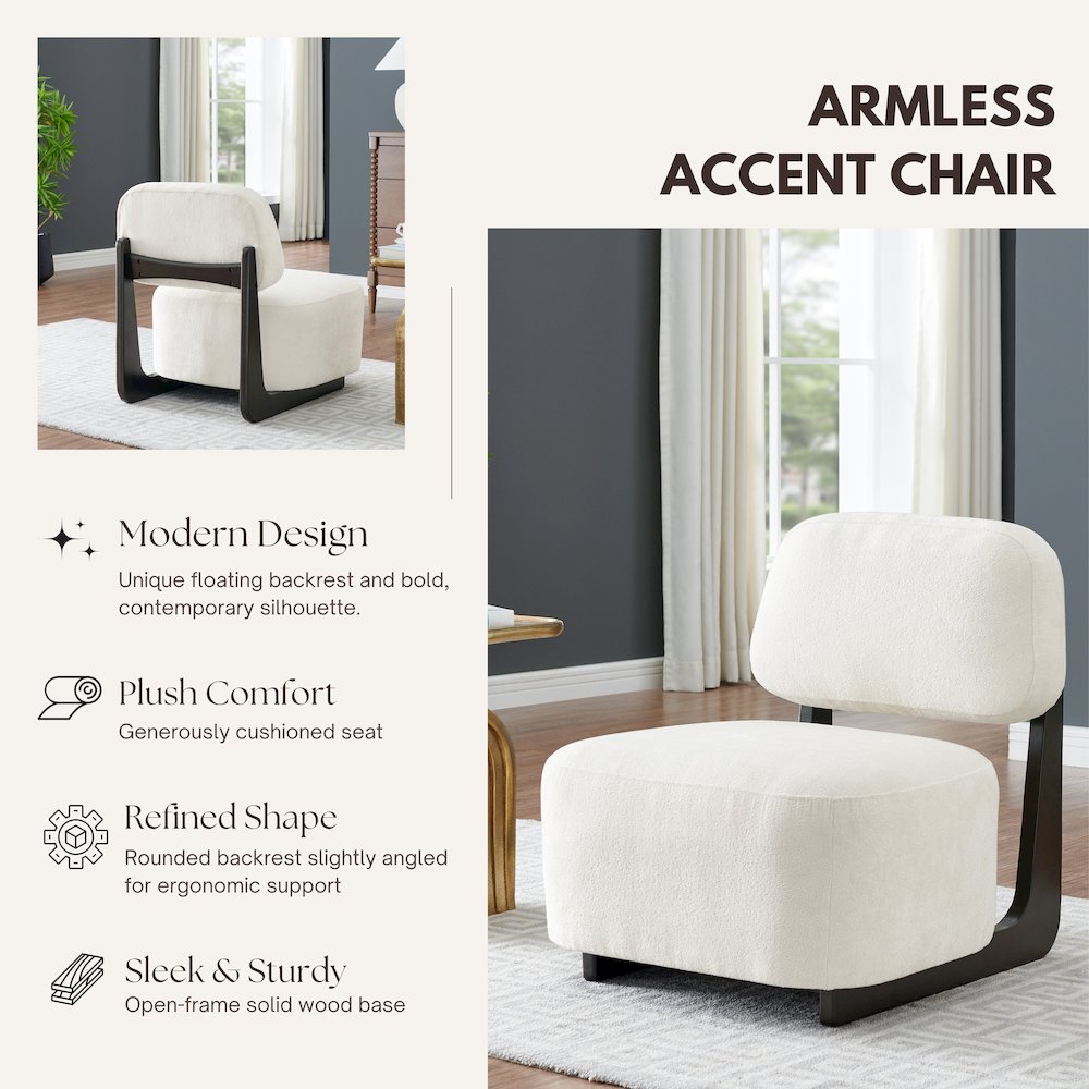 Solara Modern Accent Chair with Solid Wood Frame, White