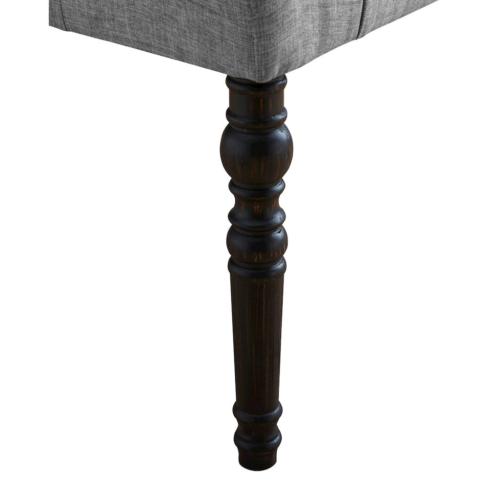 Leviton Fabric Tufted Turned Leg Dining Bench, Gray