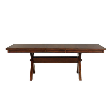 Karven Wood Trestle Extendable Dining Table with Leaf, Dark Hazelnut
