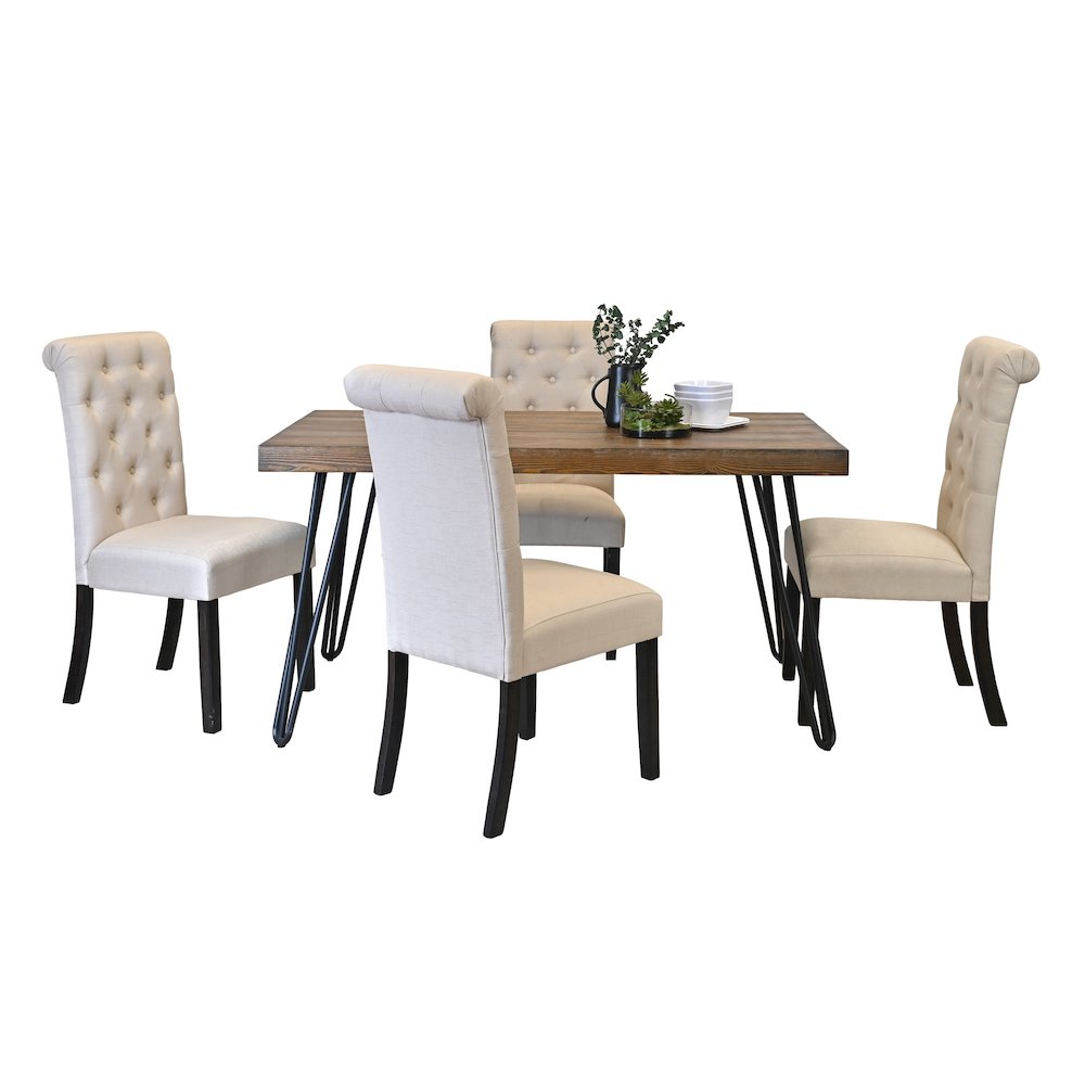 Ashford 5-Pc Dining Set, Hairpin Dining Table with 4 Chairs, Tan