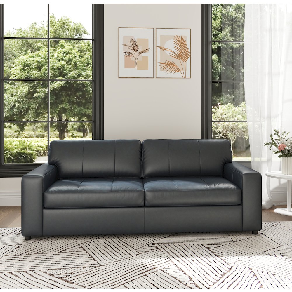Sakan Leather Upholstered Sofa, Blue