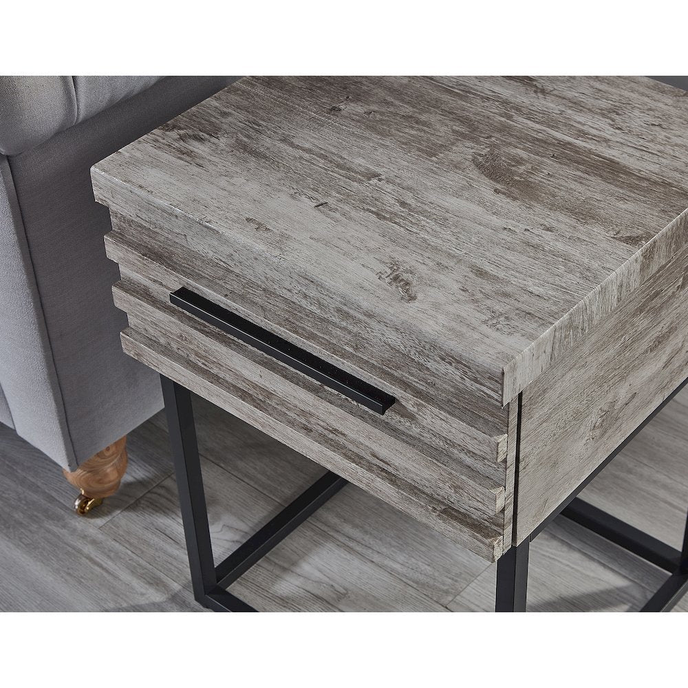 3-Piece Upholstered Bedroom Set, Tufted Wingback Bed, 2Gray Nightstands, Queen