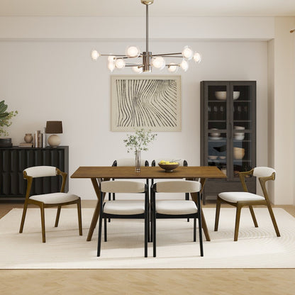 Lavin Modern 7-Piece Dining Set, Dining Table with 2 Walnut and 4 Black Chairs