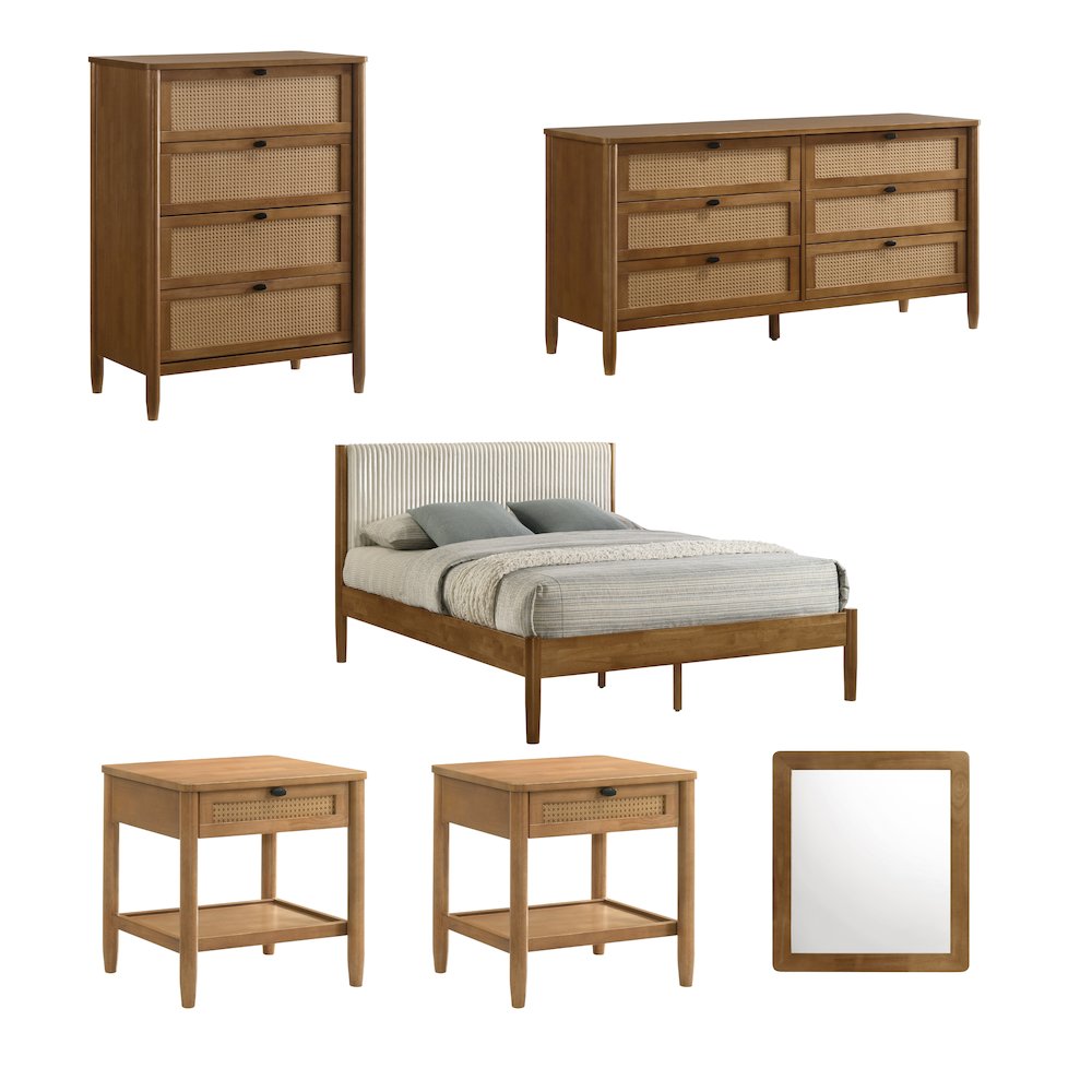 Vichy 6-Pc Bedroom Set with Queen Bed, Dresser, Mirror, 2 Nightstands, Chest
