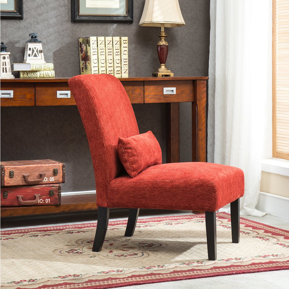 Pisano Red Fabric Armless Accent Chair with Matching Kidney Pillow