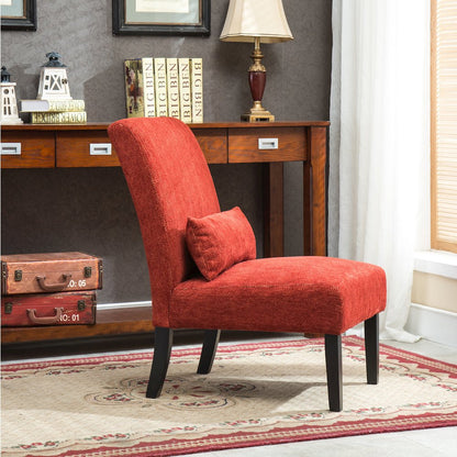 Pisano Red Fabric Armless Accent Chair with Matching Kidney Pillow
