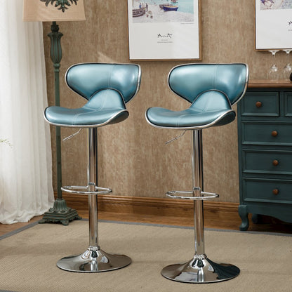Masaccio Blue Leatherette Adjustable Swivel Barstool Chrome Base, Set of 2
