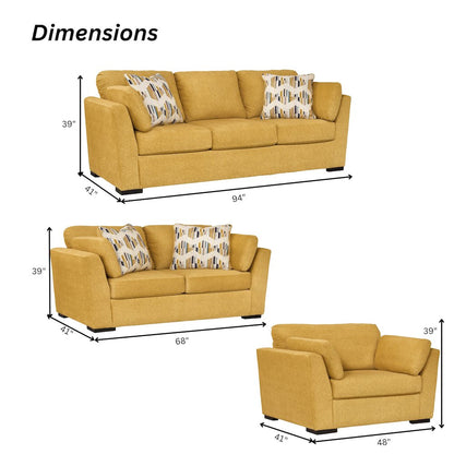 Clareen 3-Pc Living Room Set, Sofa, Loveseat and Cutler Chair, Sunflower