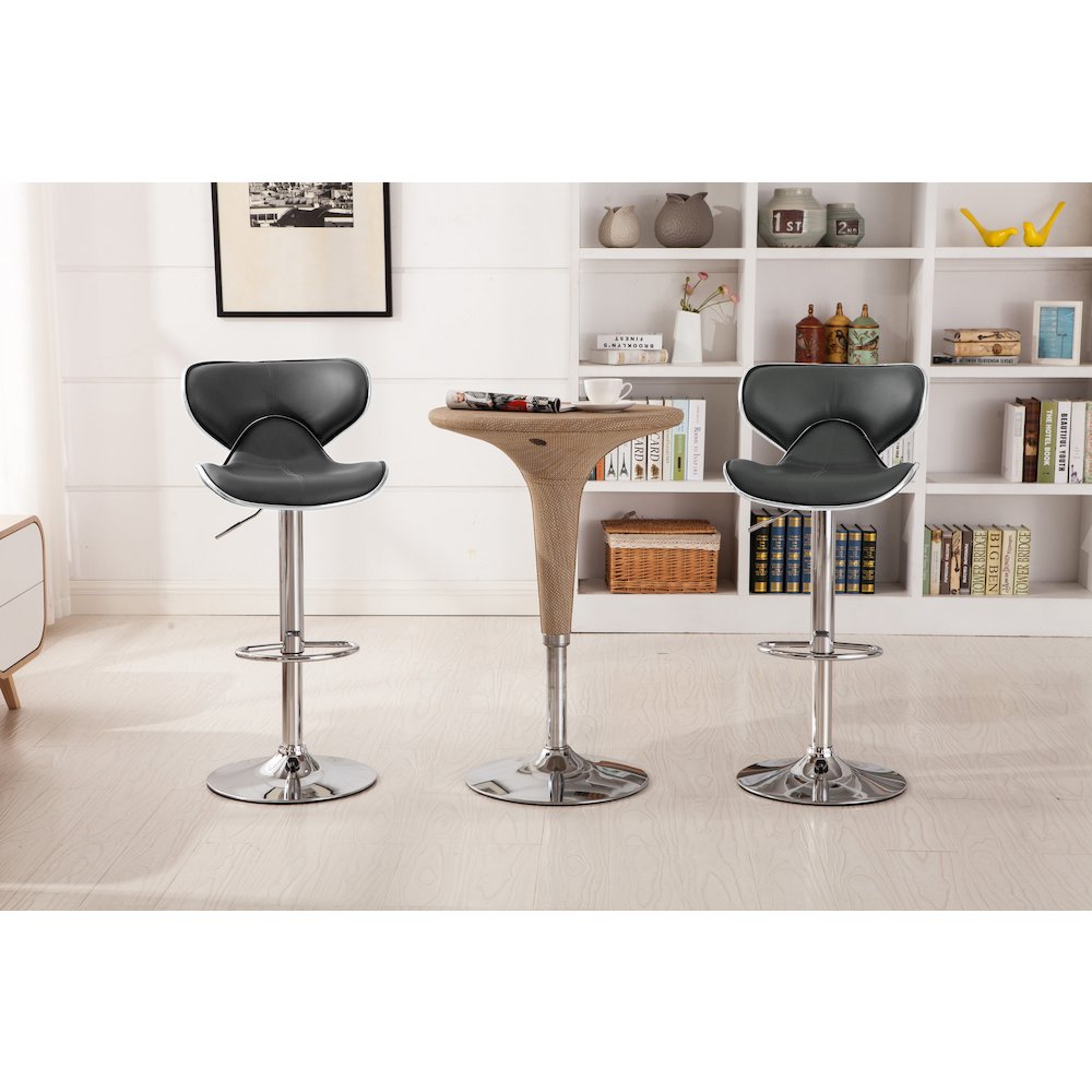 Masaccio Gray Leatherette Adjustable Swivel Barstool Chrome Base, Set of 2
