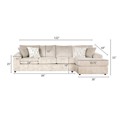 Nason Wide Wale Corduroy Sofa Chaise with Armchair, Parchment