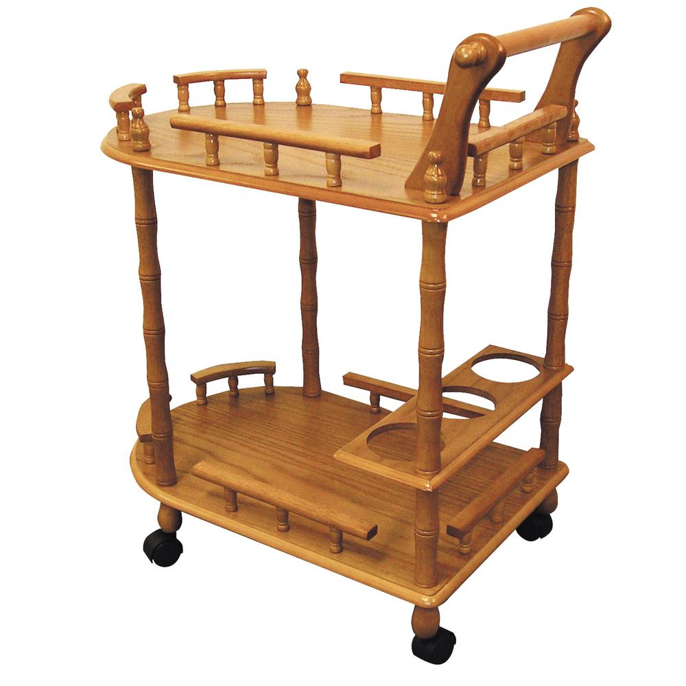 29" Oak 2-Tier Wine Serving Cart
