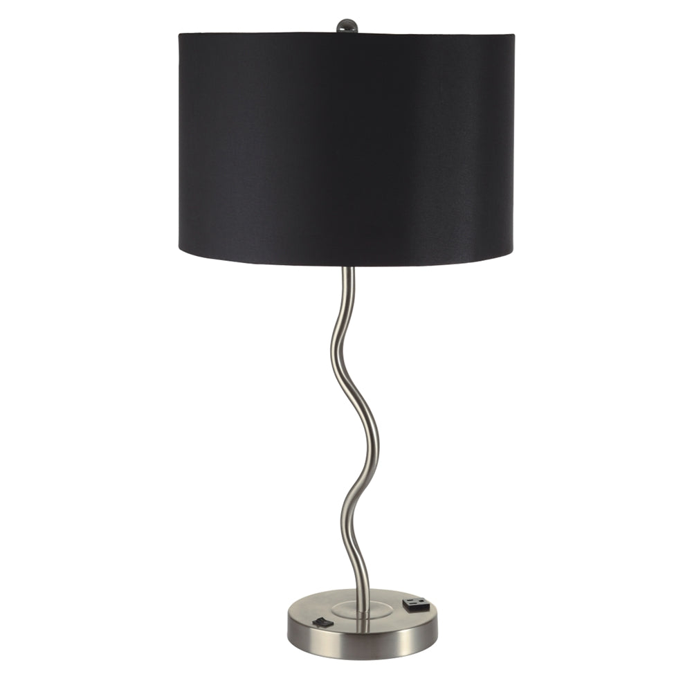 28.5"H Black Wave Table Lamp W/ Convenient Outlet, Adjustable Bulb Socket