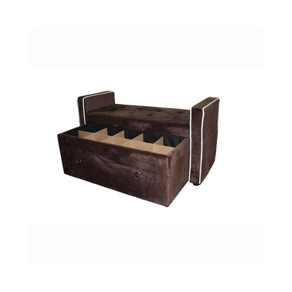 22" Brown Suede Shoe Storage Bench