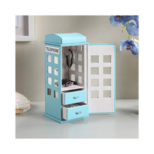 11.5" In British Pastel Blue Telephone Booth Leather Jewelry Box