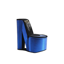 9" In Blue Iridescent Velvet High Heel Shoe Display W/ Hooks Jewelry Box