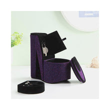 9" In Purple Iridescent Velvet High Heel Shoe Hidden Jewelry Box