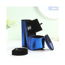 9" In Blue Iridescent Velvet High Heel Shoe Hidden Jewelry Box