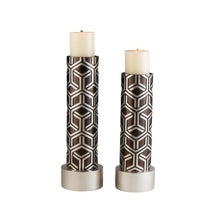 14", 16" Chestnut Bamboo Weave Candleholders Set of 2
