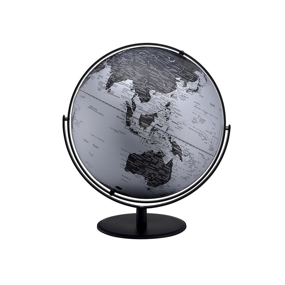 20.5 In Black/Silver Globe W/ 3D Mountain Features On Black Metal Frame